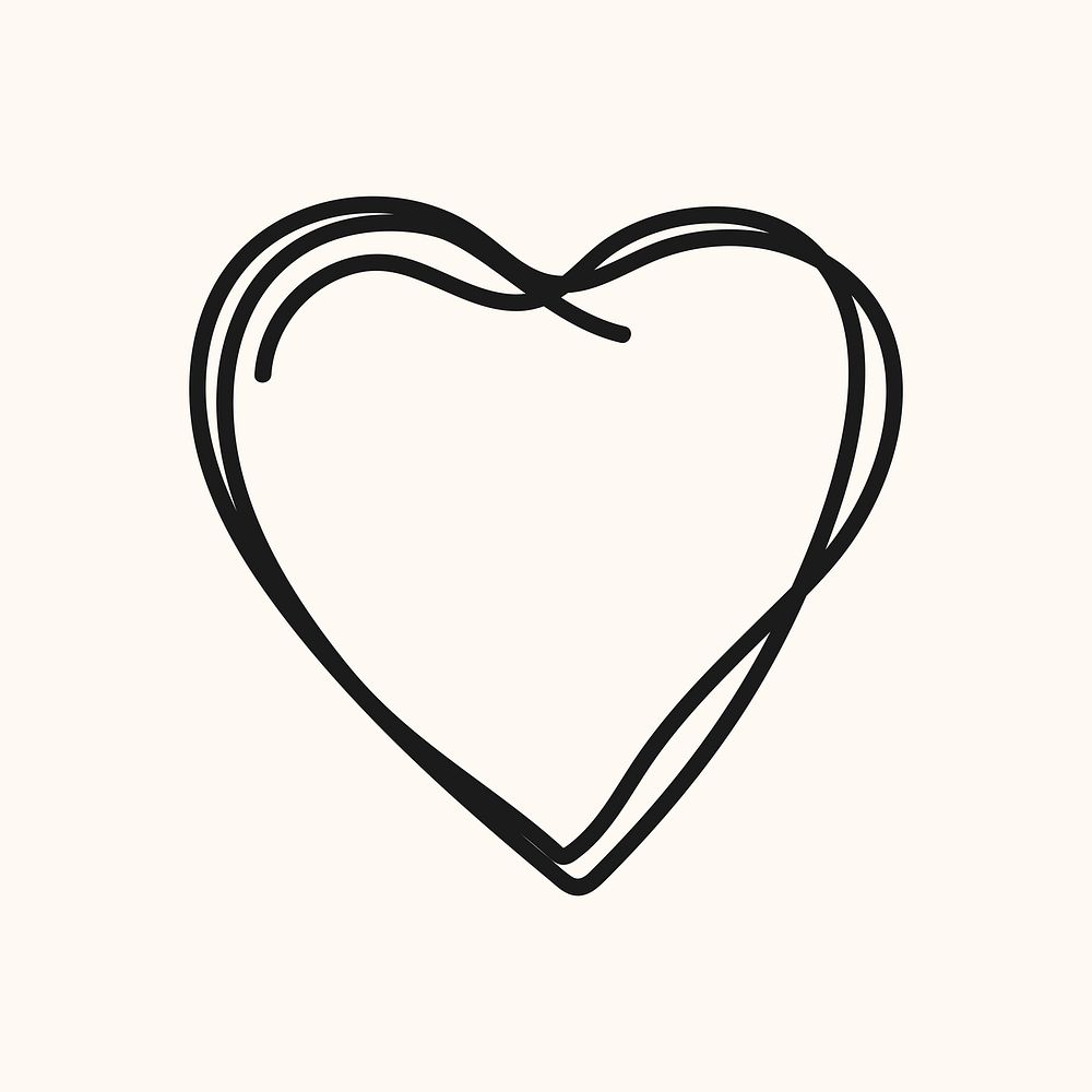 Doodle heart, black simple design icon