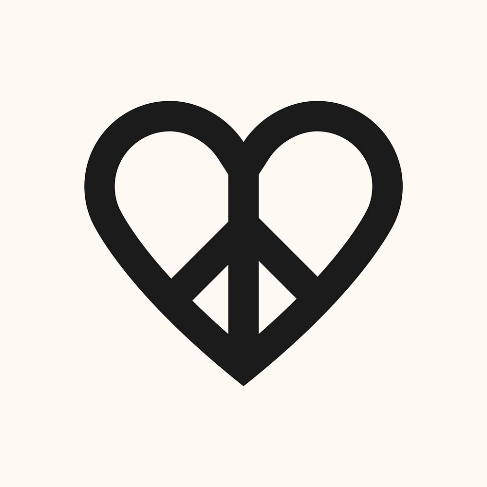 Black heart peace, freedom love icon vector