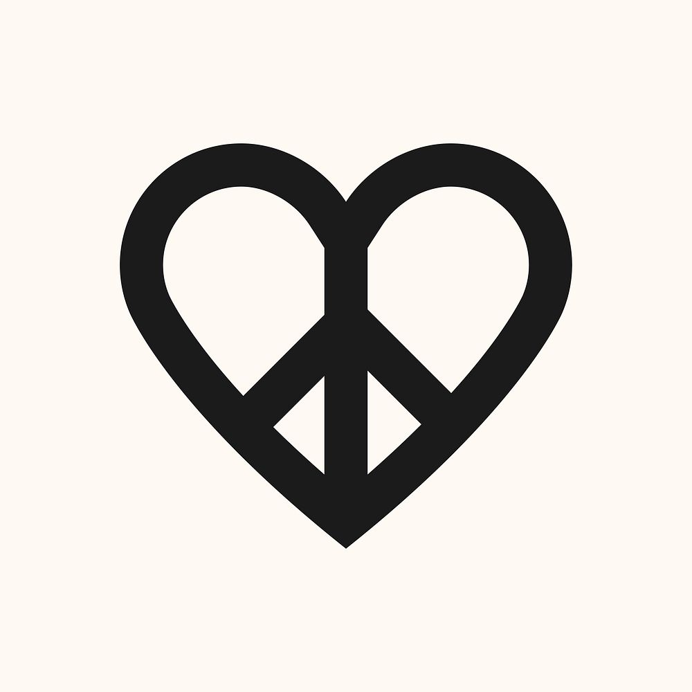 Black heart peace, freedom love icon