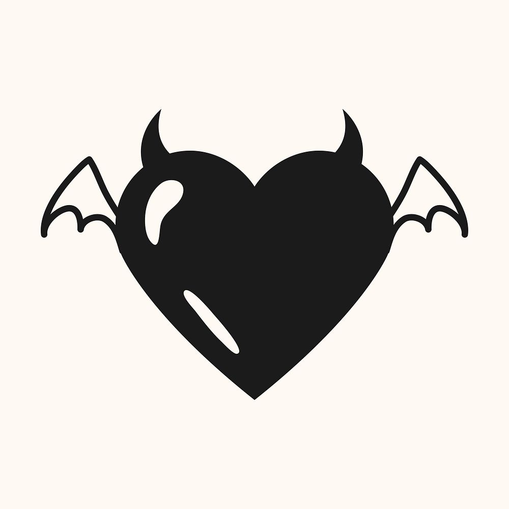 Cute devil heart, black design icon