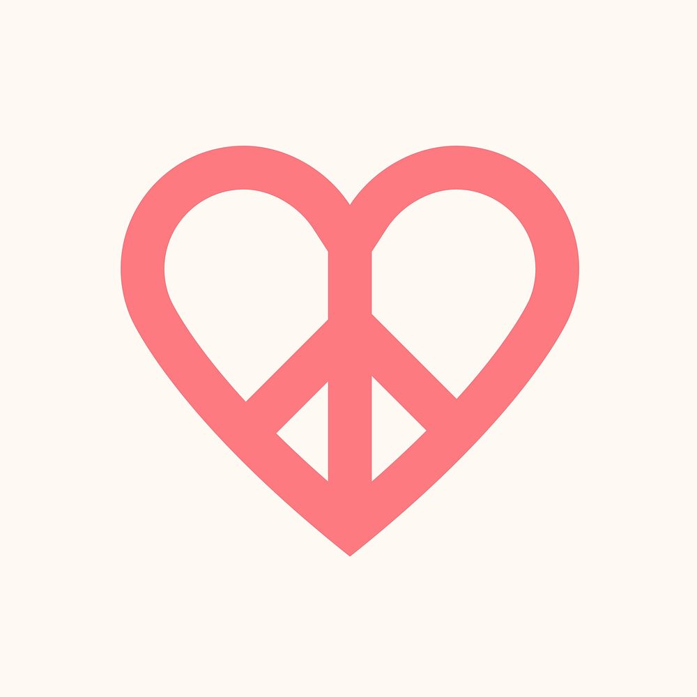 Pink heart peace sign, freedom love icon vector