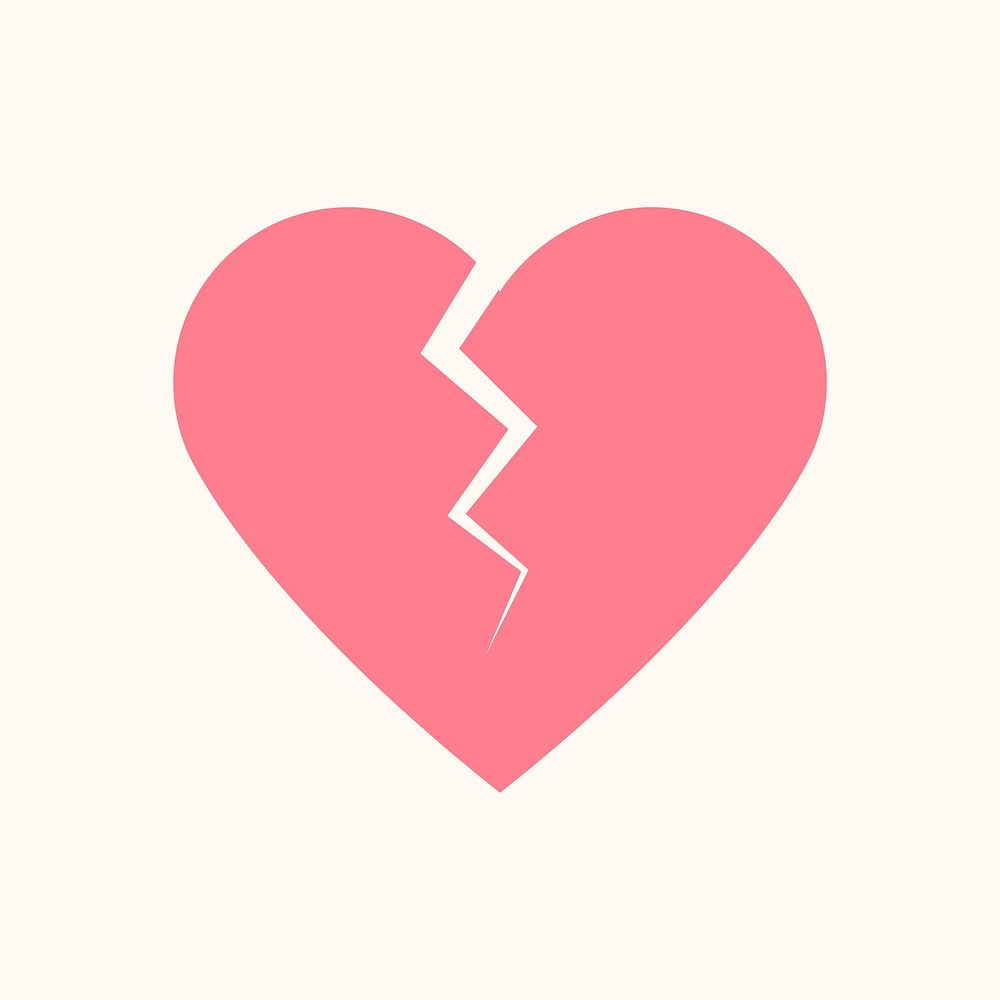 Broken heart, pink simple design icon