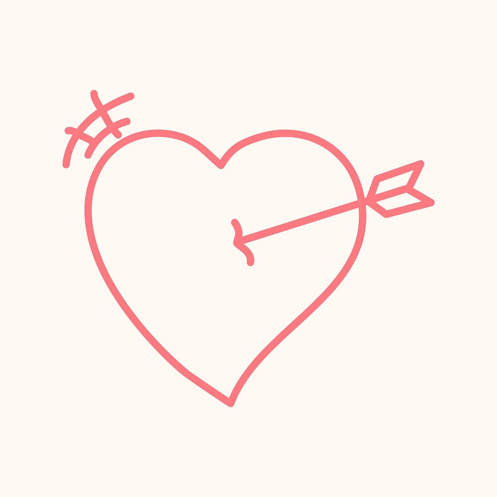 Cute heart icon, pink doodle element graphic vector
