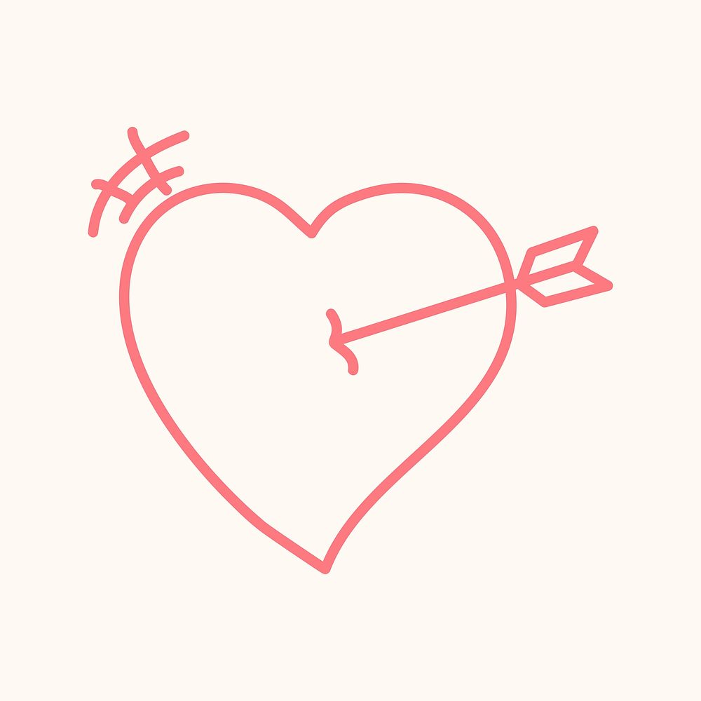 Doodle heart arrow, pink simple design icon