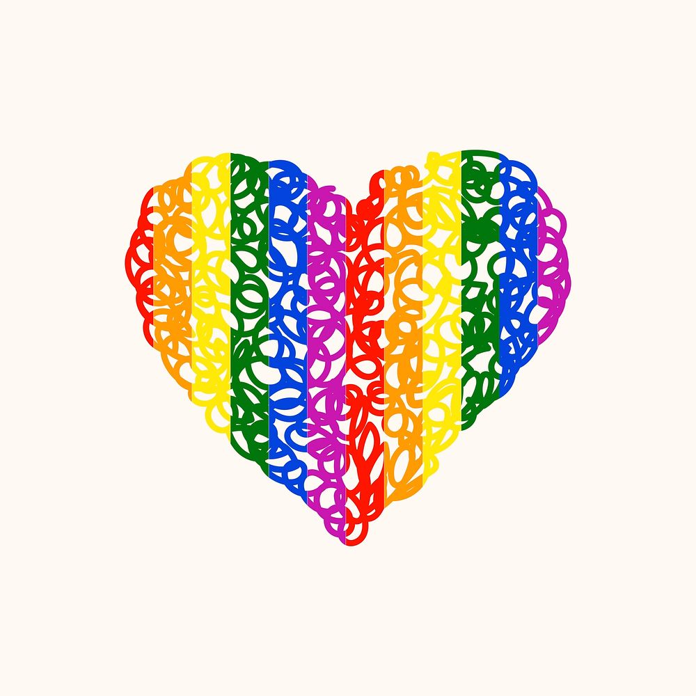 Colorful heart, LGBT pride month doodle design icon