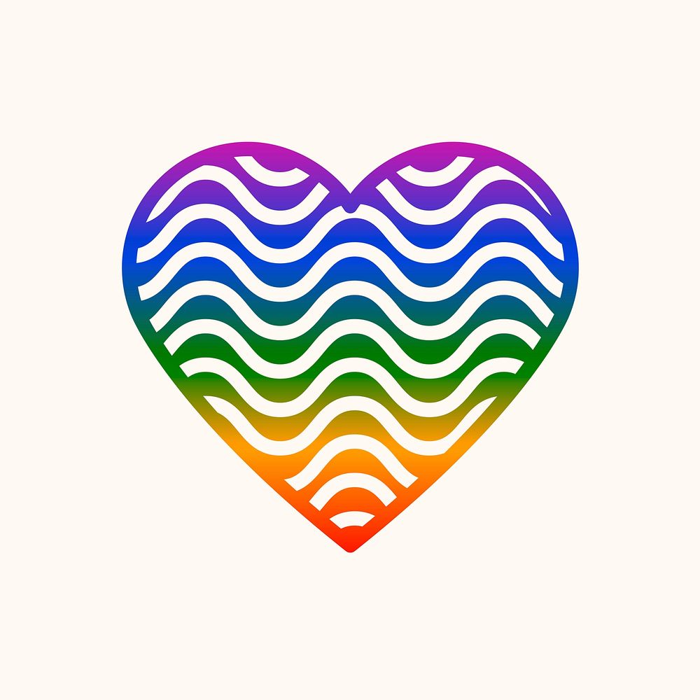 Rainbow wavy heart, LGBT pride month icon vector