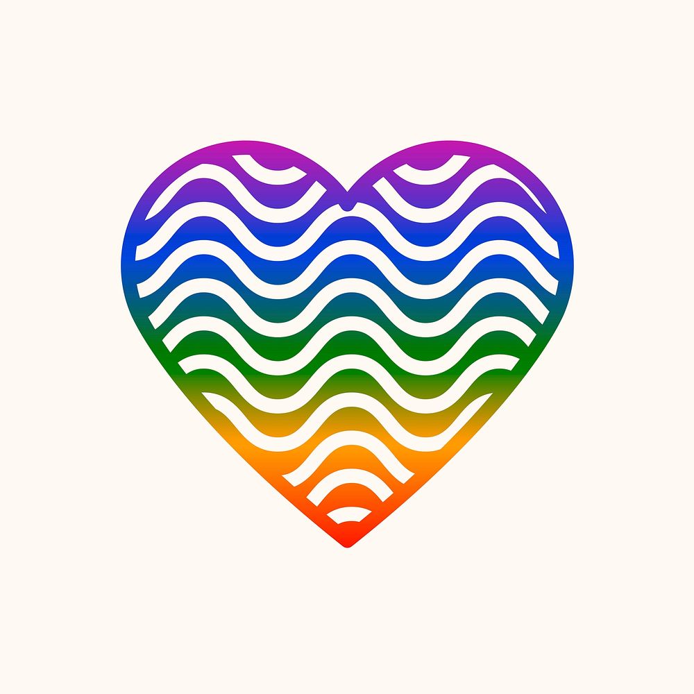 Rainbow wave heart, LGBT pride month icon