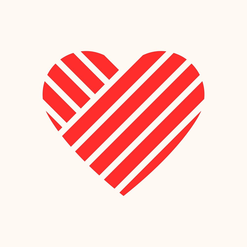 Red striped heart, simple design icon