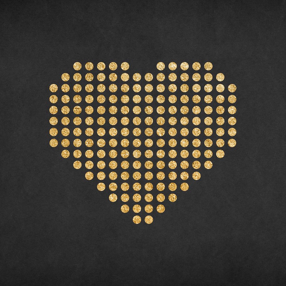 Polka dot heart, glitter gold simple icon