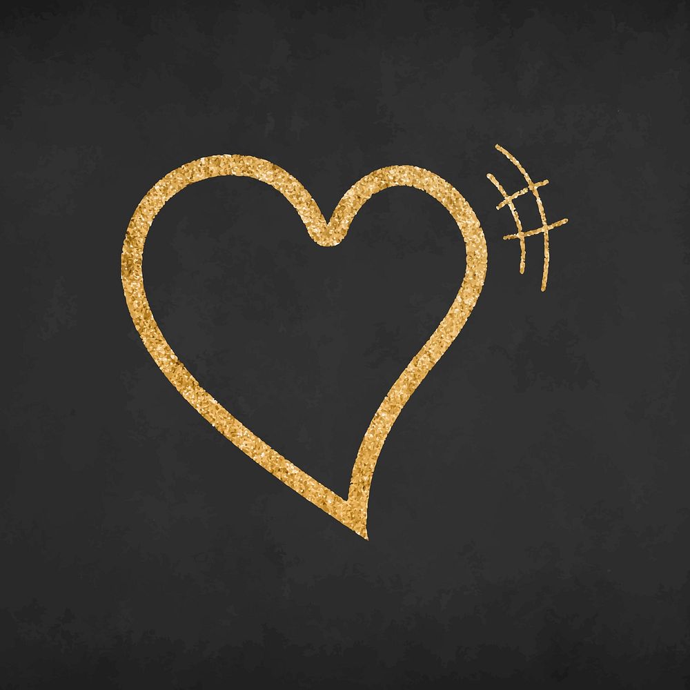 Simple heart icon, glitter gold doodle element graphic vector