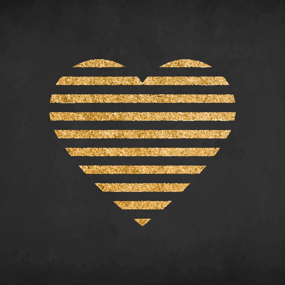 Cute heart icon, glitter gold, striped element graphic vector