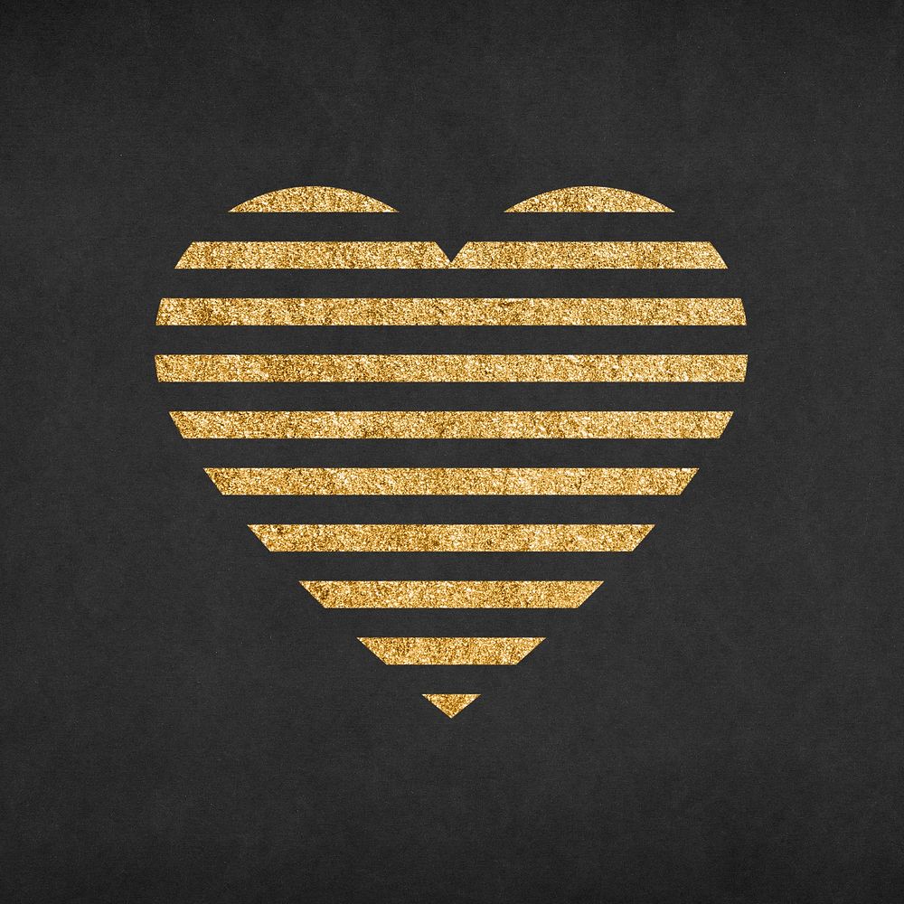 Striped heart symbol, glitter gold simple icon