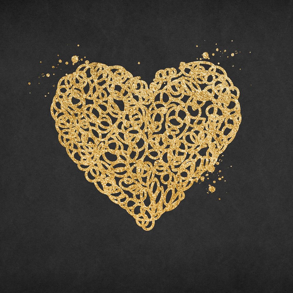 Complicated heart, glitter gold simple icon