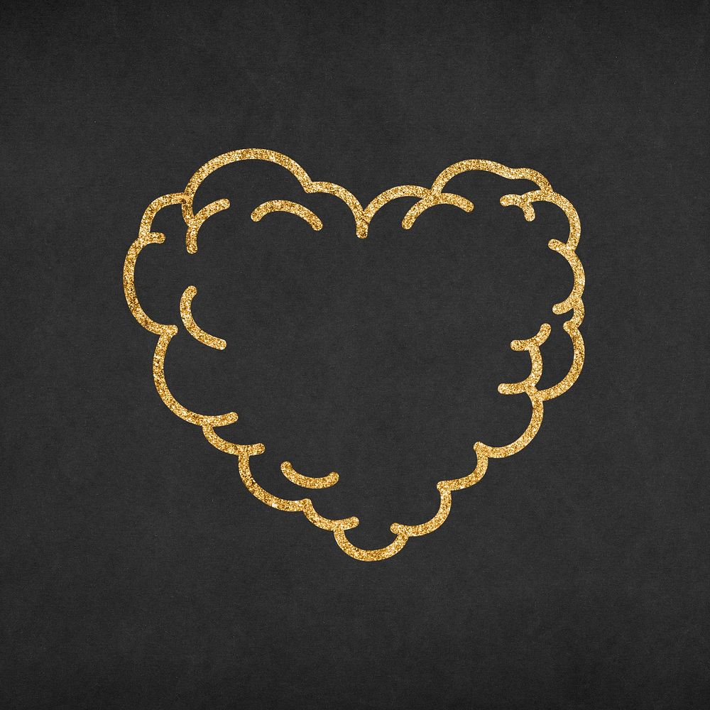 Doodle heart, glitter gold simple icon