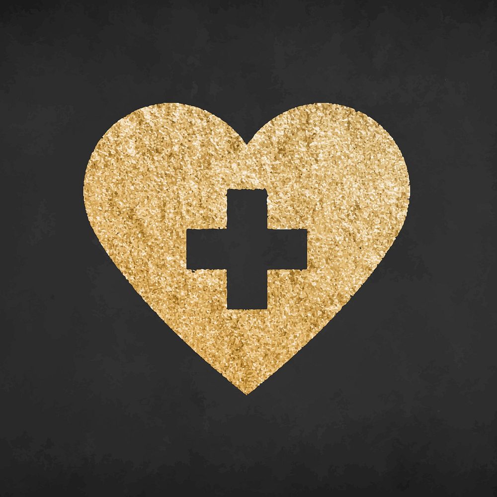 Heart icon, glitter gold, healthcare element graphic vector