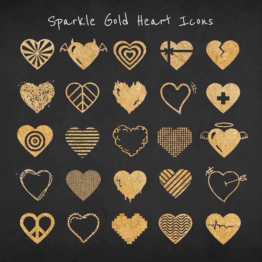 Sparkle gold heart icon set