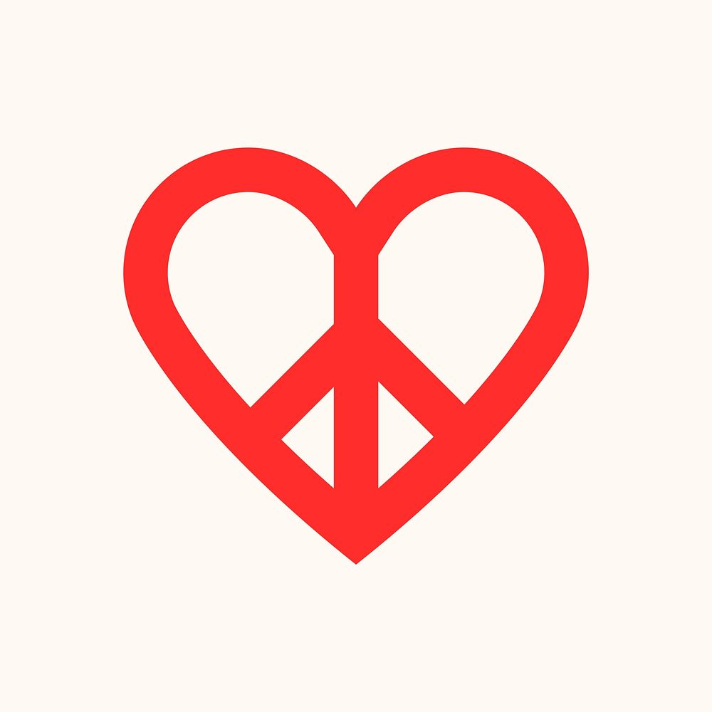 Heart peace, red freedom love icon vector