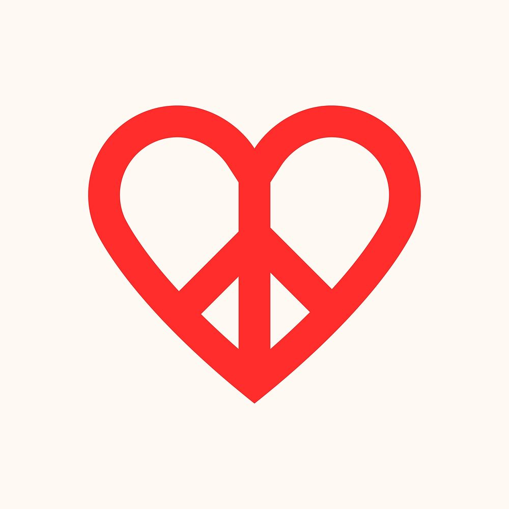 Heart peace, red freedom love icon