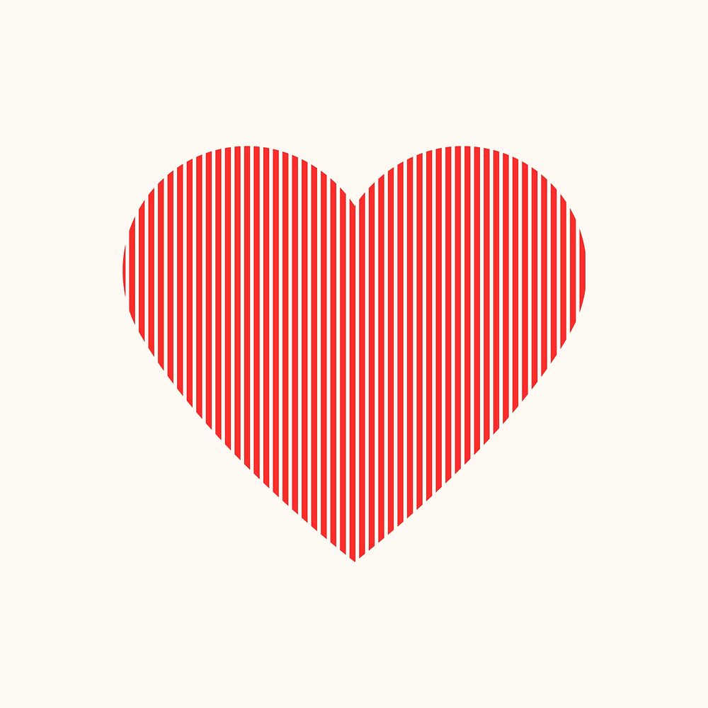 Red heart icon, striped element graphic vector