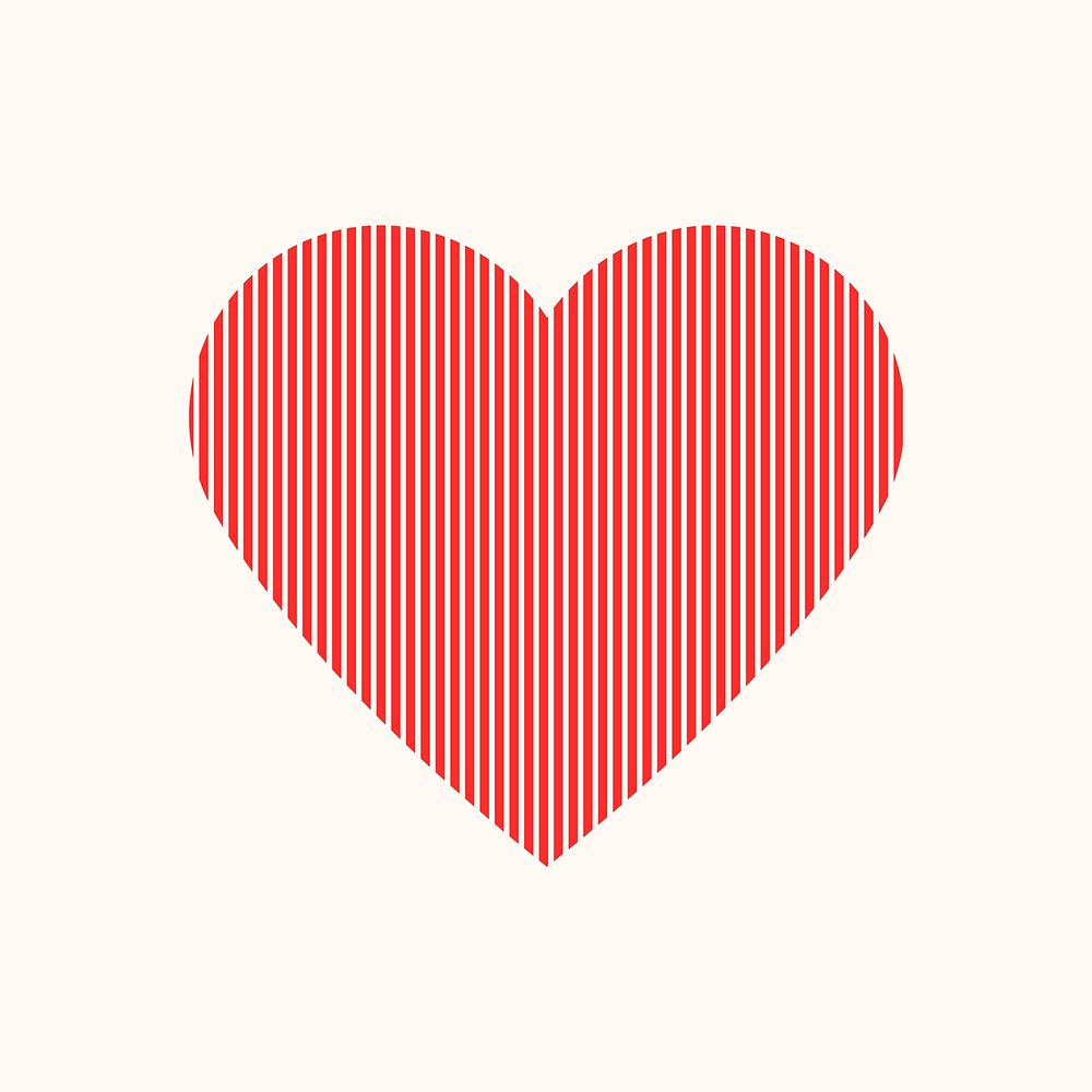 Red striped heart, simple design icon
