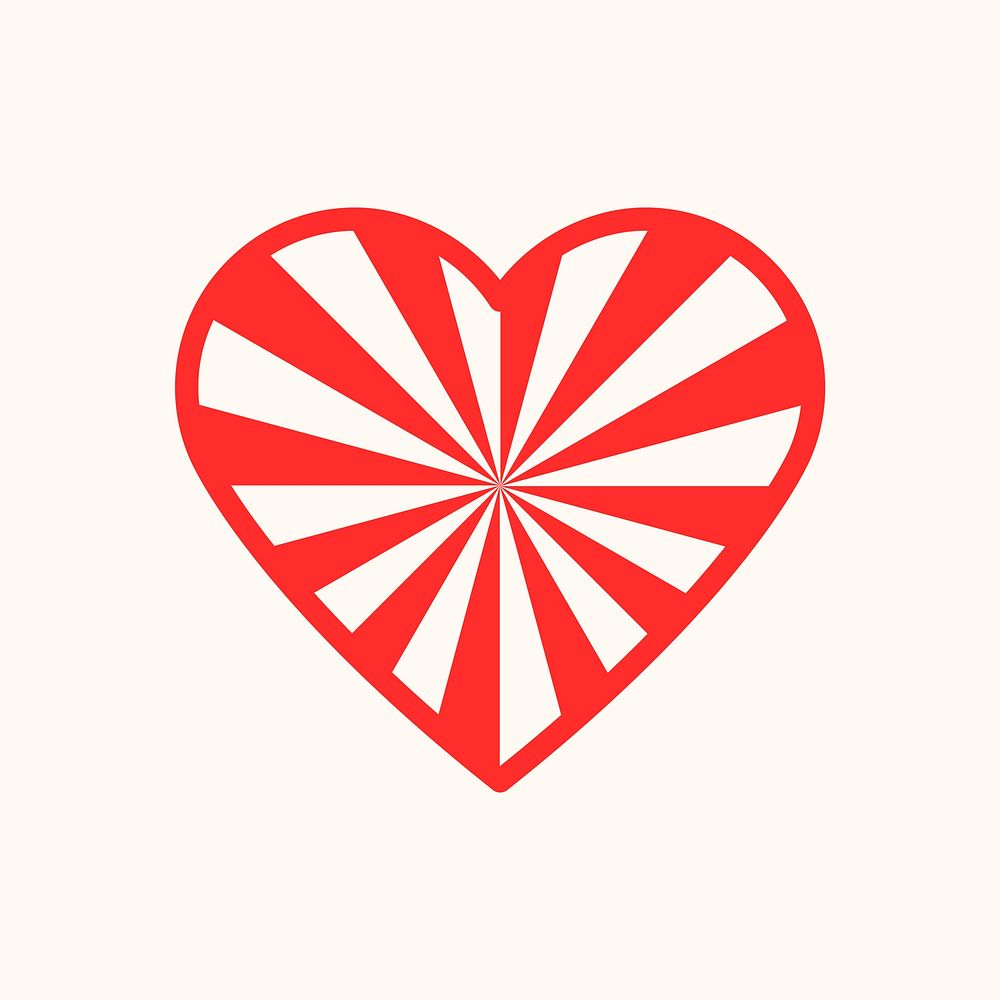 Hypnotic heart icon, red, striped element graphic vector