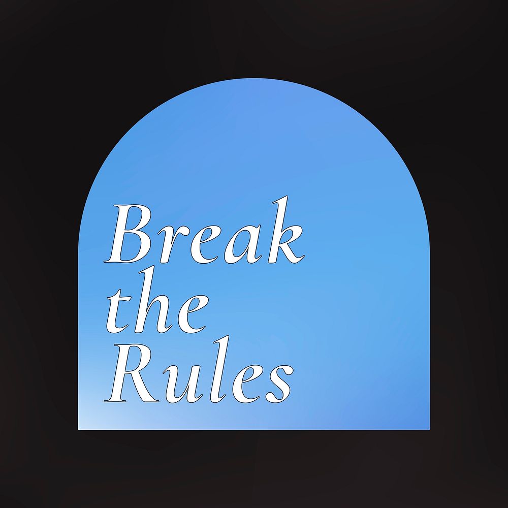 Break the rules sticker, retro typography, blue geometric clipart vector
