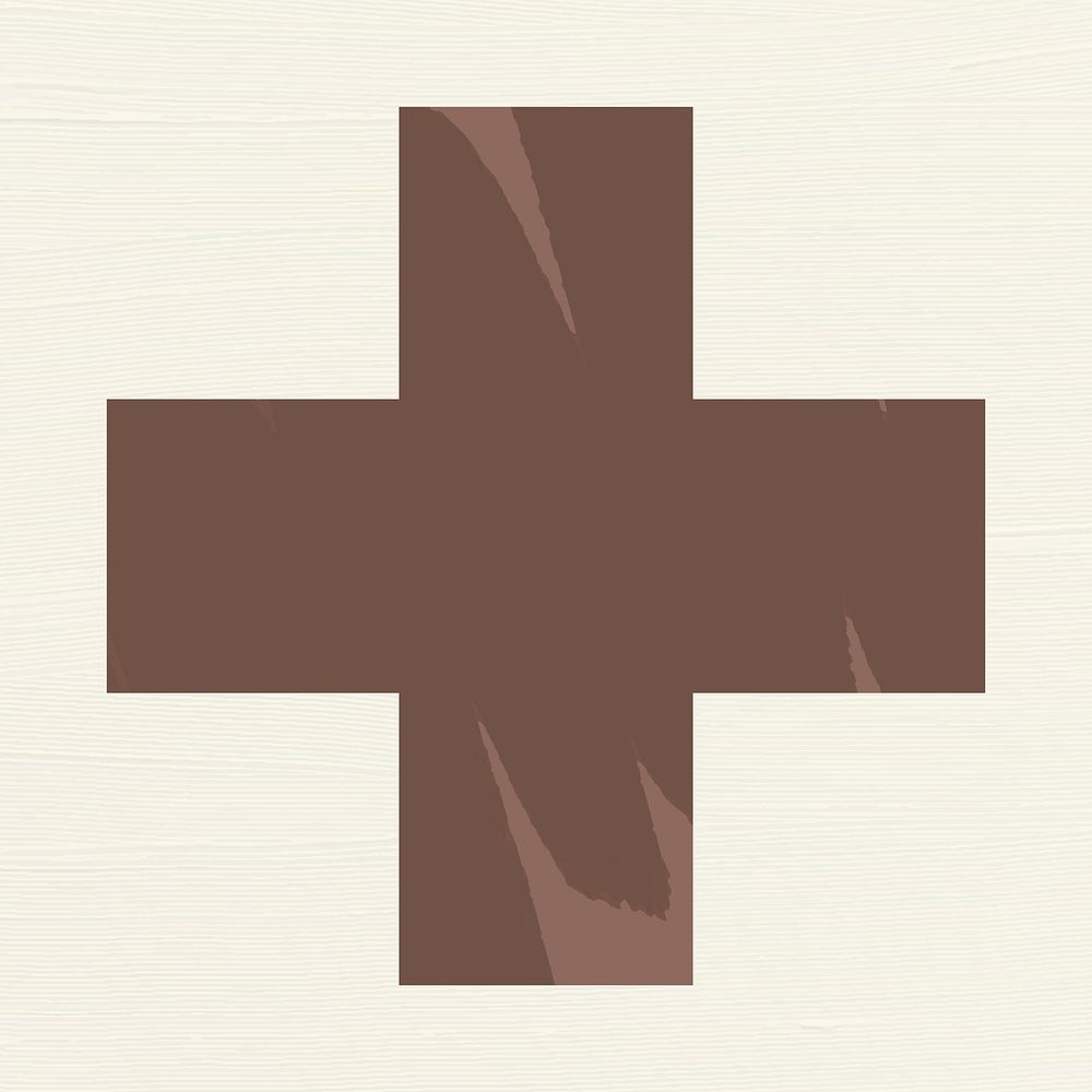 Medical cross sticker symbol, brown plus sign clipart vector
