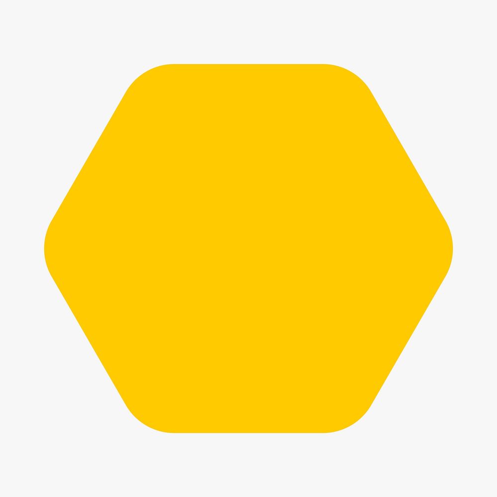 Hexagon sticker geometric shape, yellow retro flat clipart vector