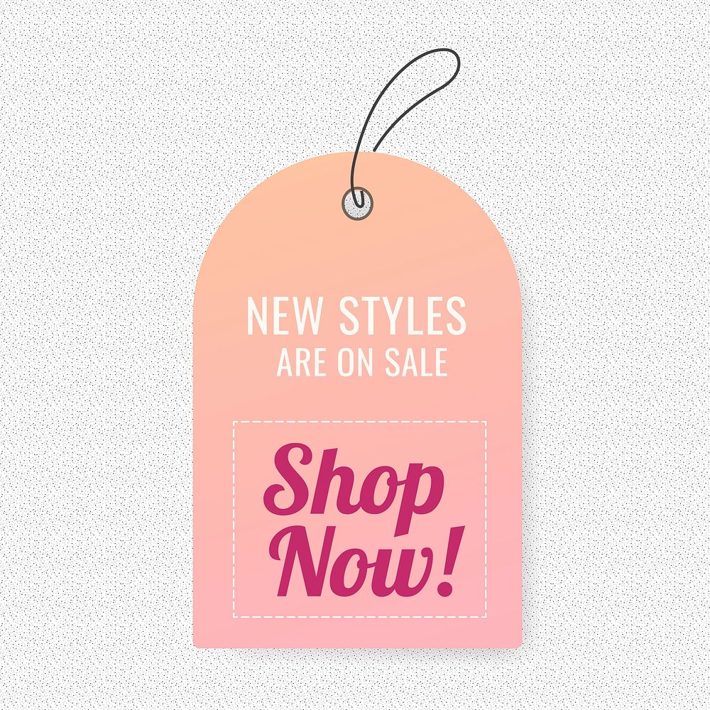 Shop now tag sticker, shopping clipart vector