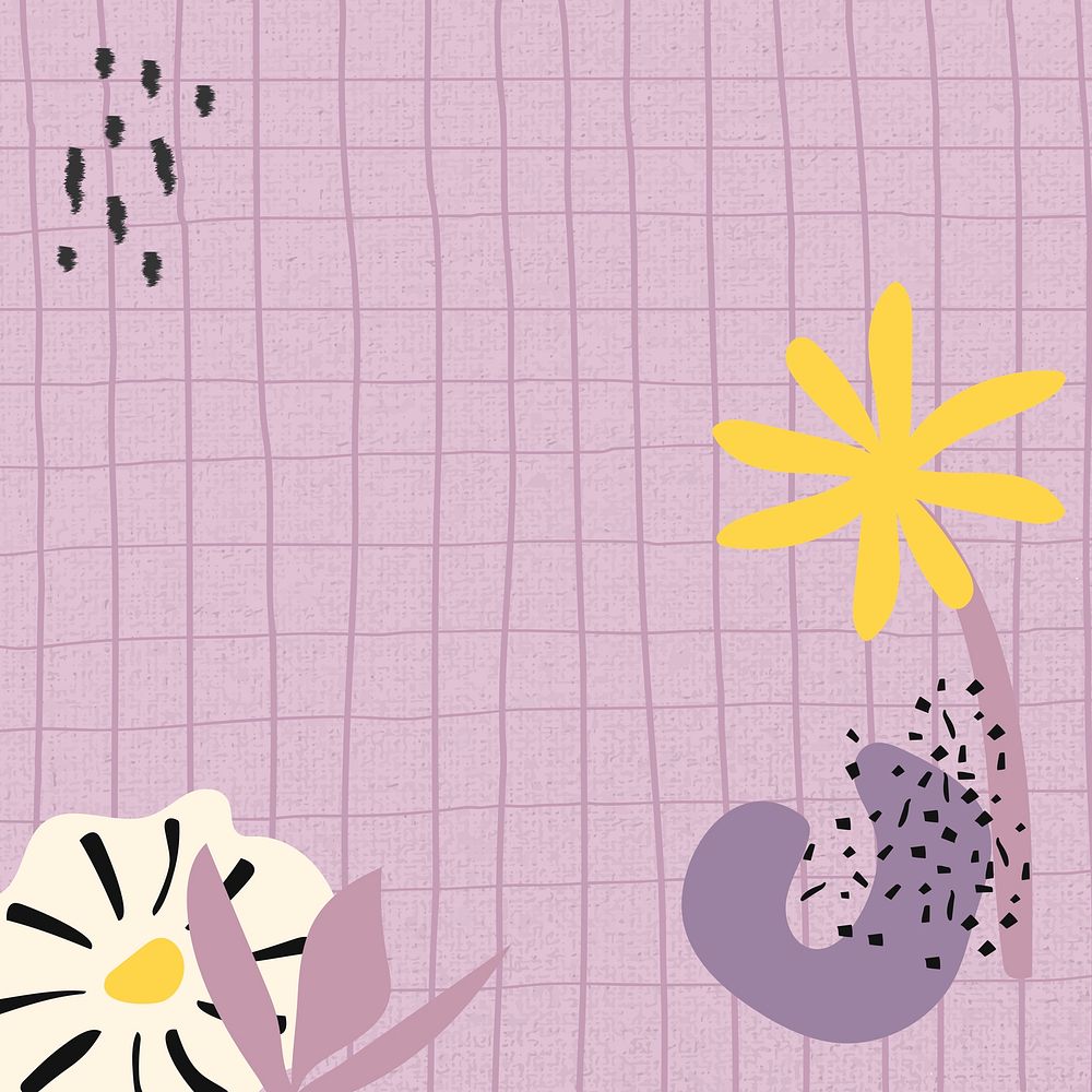Purple aesthetic flower background grid pattern design space vector