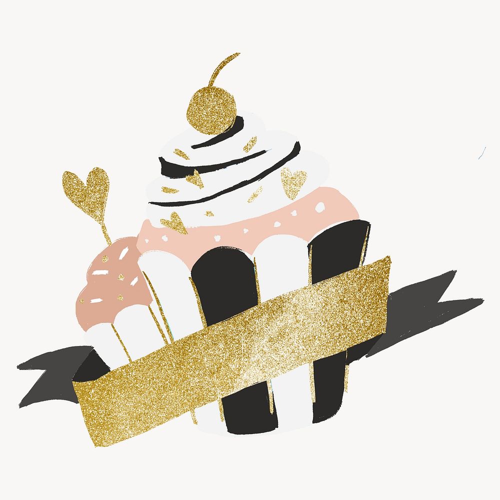 Cute cupcake, glitter gold blank ribbon banner design