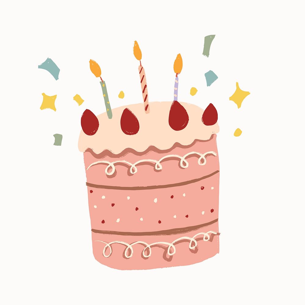 Birthday cake sticker, cute element graphic vector