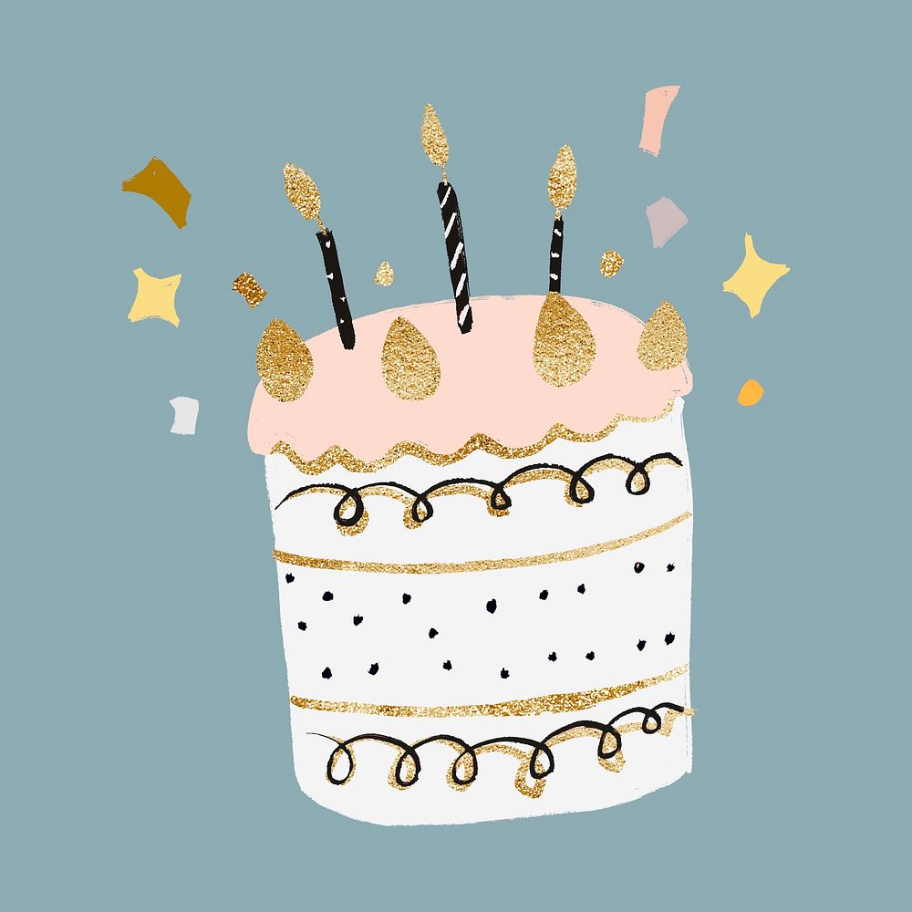 Birthday cake, glitter gold and white dessert