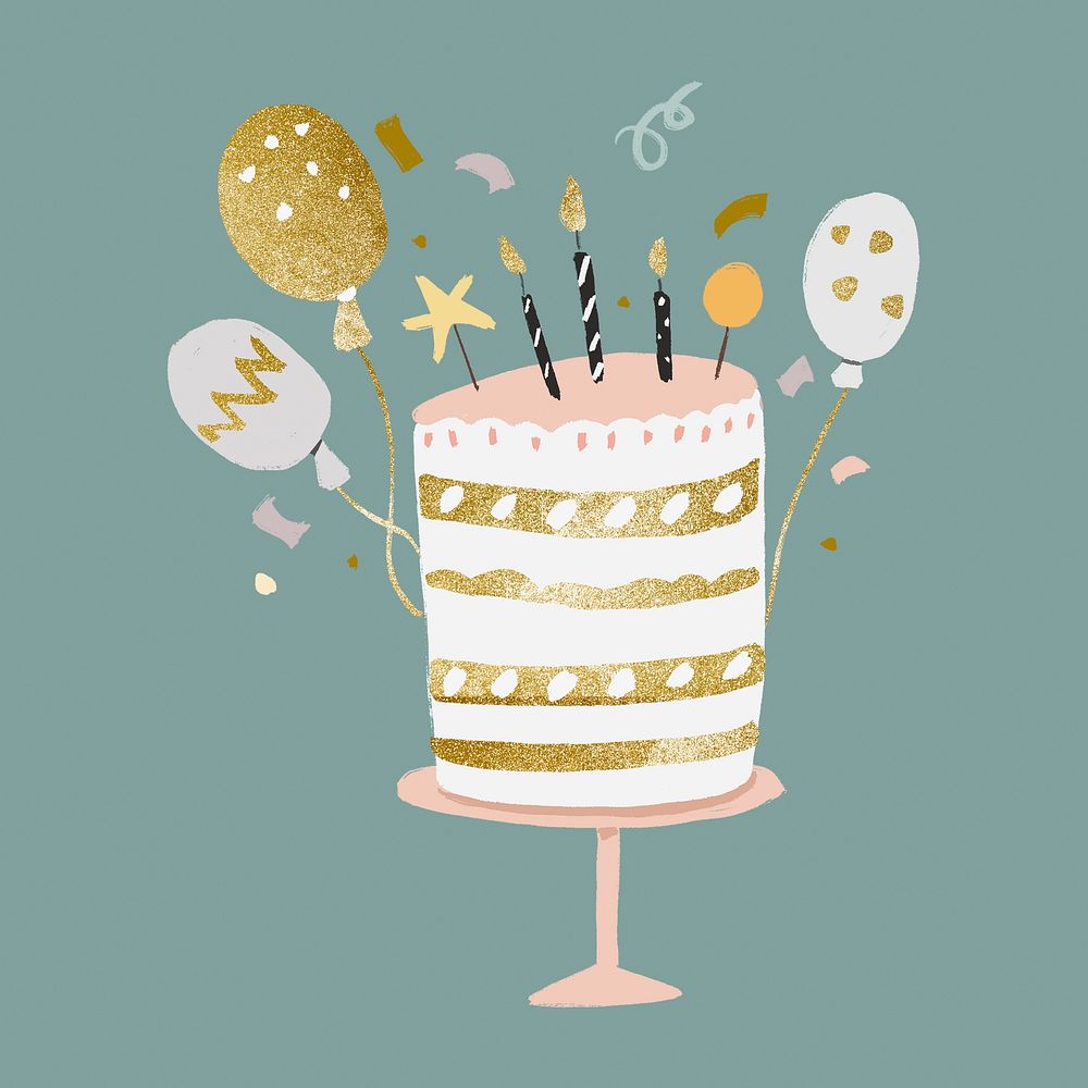Birthday cake, cute gold and pastel, element graphic