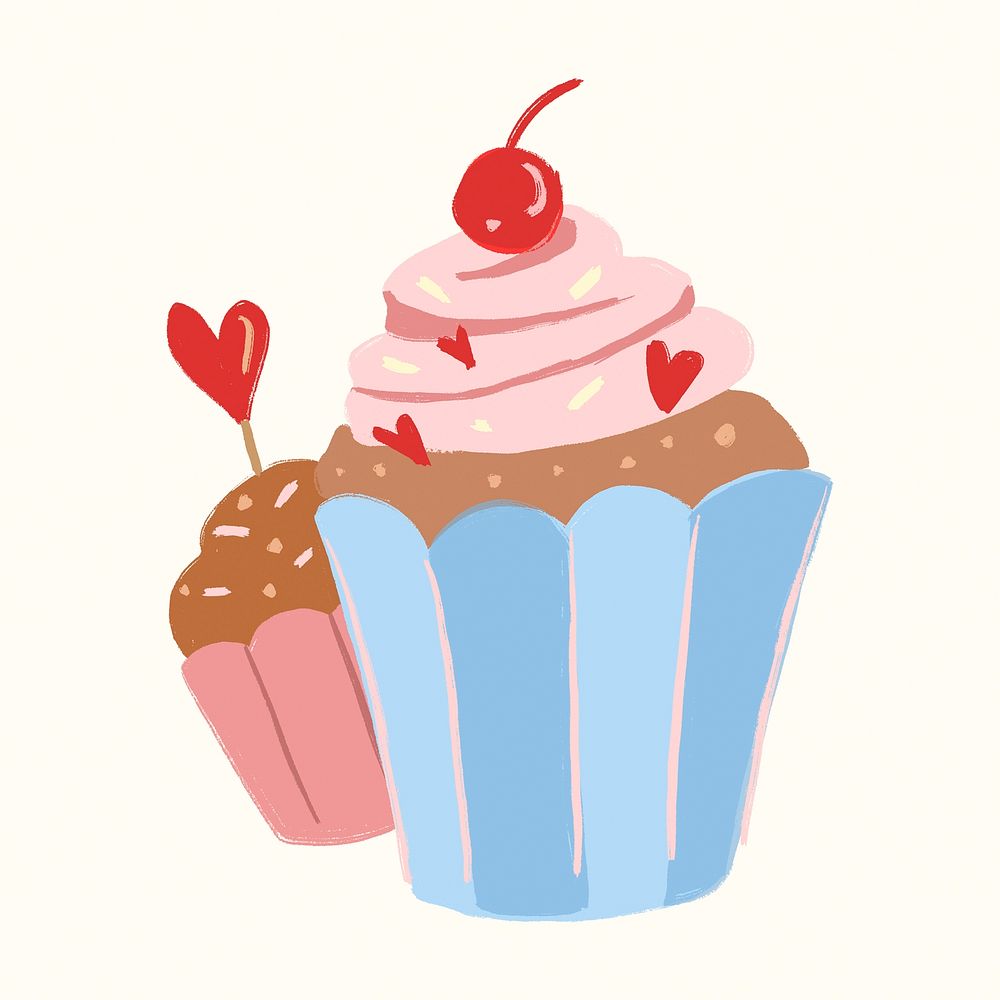 Cute dessert cupcake, red cherry, bakery icon