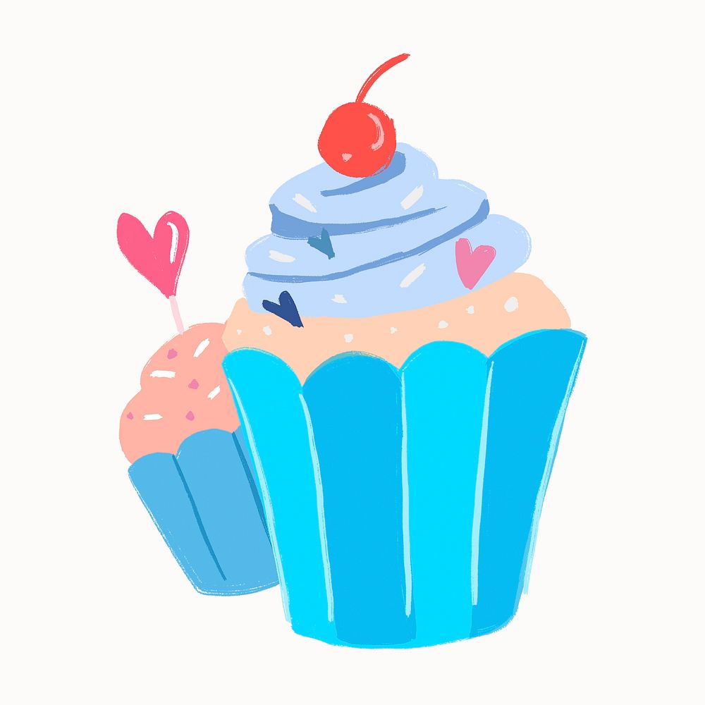 Cute dessert cupcake, red cherry, bakery icon