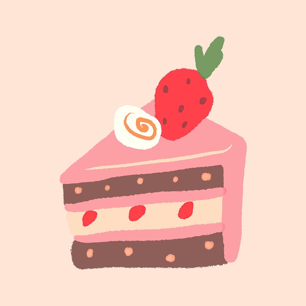 Strawberry cake slice, cute dessert vector