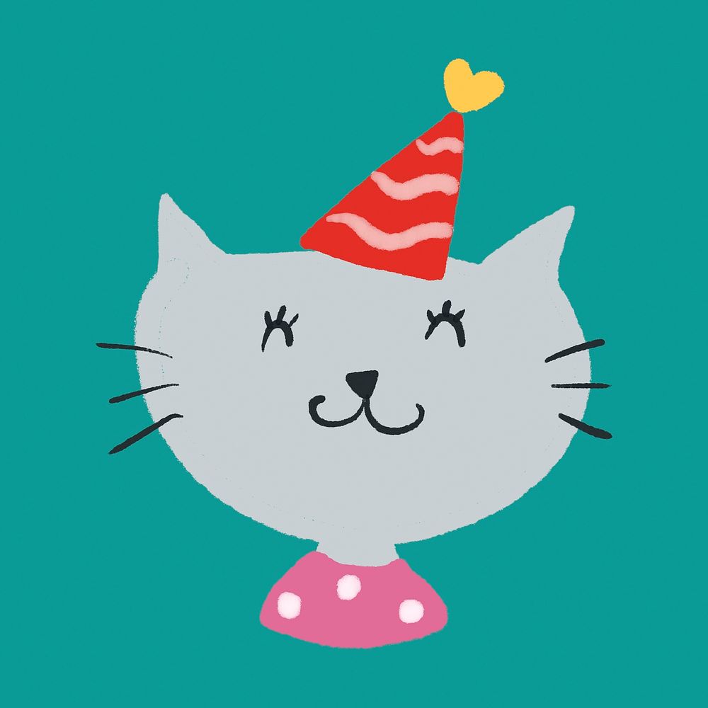 Cute cat in party hat, celebration illustration