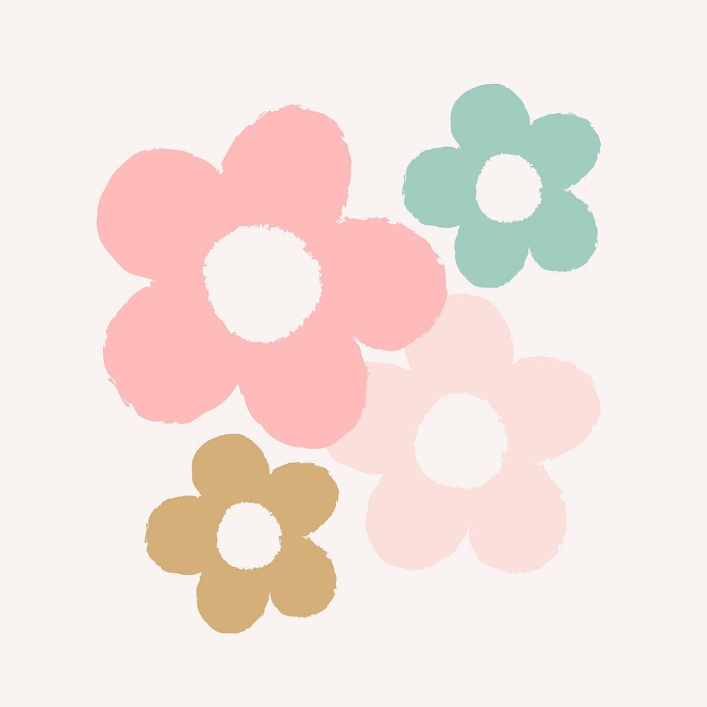 Cute pastel flower in doodle style set