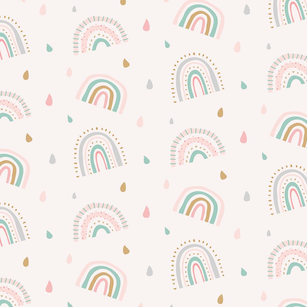 Cute doodle pattern, rainbow background