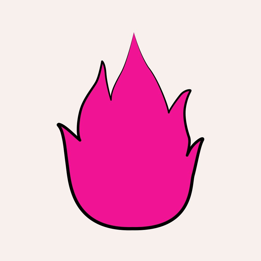 Pink flame sticker, hand drawn vector clipart