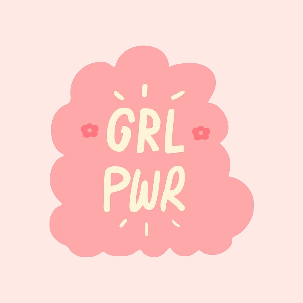 Girl power sticker collage vector in pink speech bubble