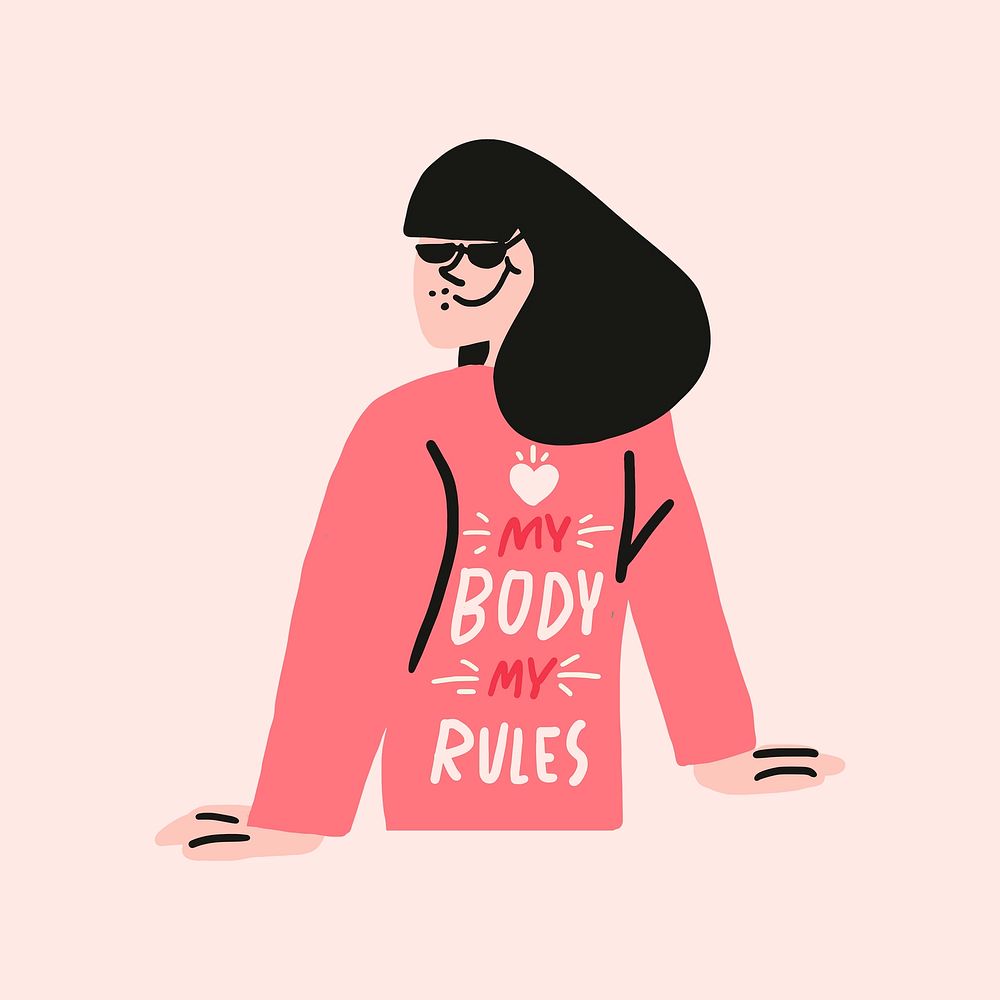 Woman character illustration, my body my rules body positivity concept