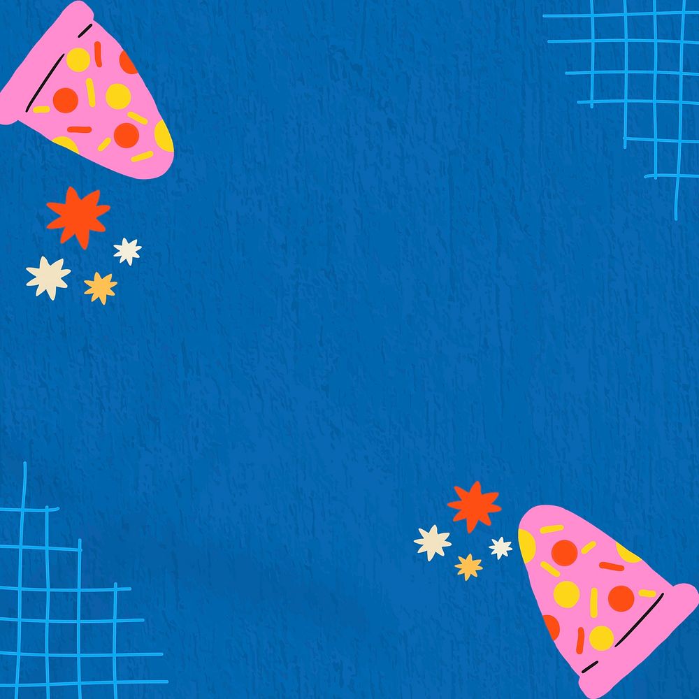 Pink pizza border frame on blue background 