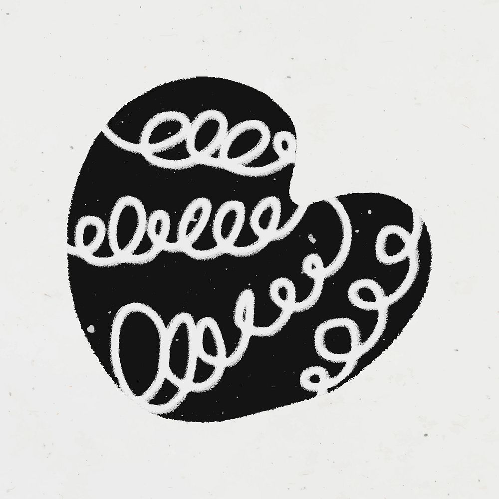 Cute heart shape sticker, chalk texture, doodle clipart vector