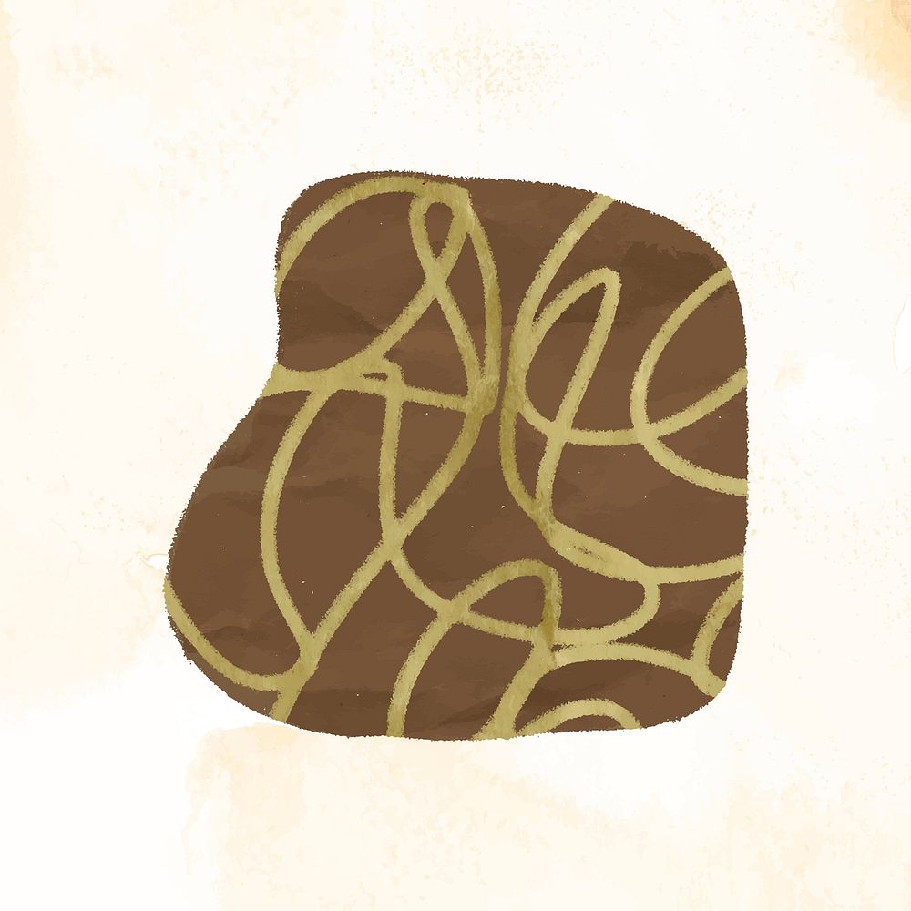 Earthy shape sticker, brown abstract line art clipart vector