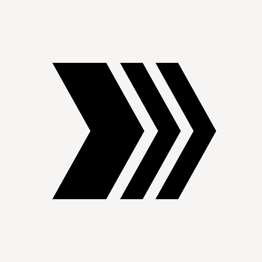 Double arrow icon, sticker, next symbol vector in black and white