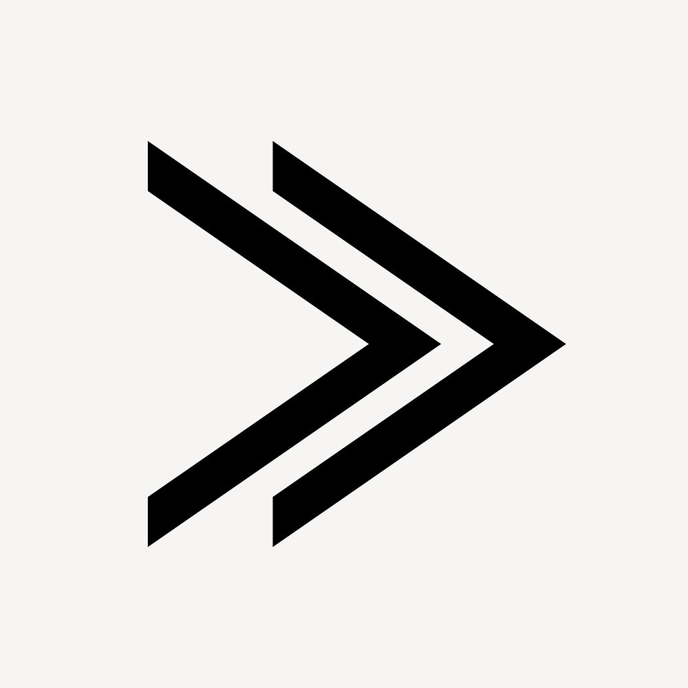 Double arrow icon, sticker, skip symbol vector in black and white