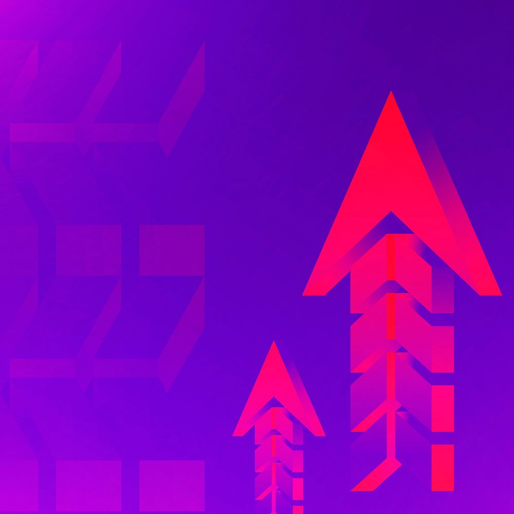 Purple arrow background, neon border, business development design vector