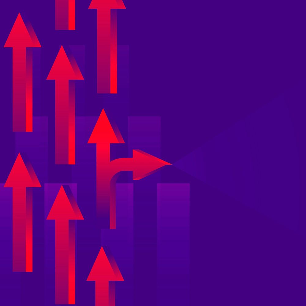 Purple arrow background, neon border, business development vector